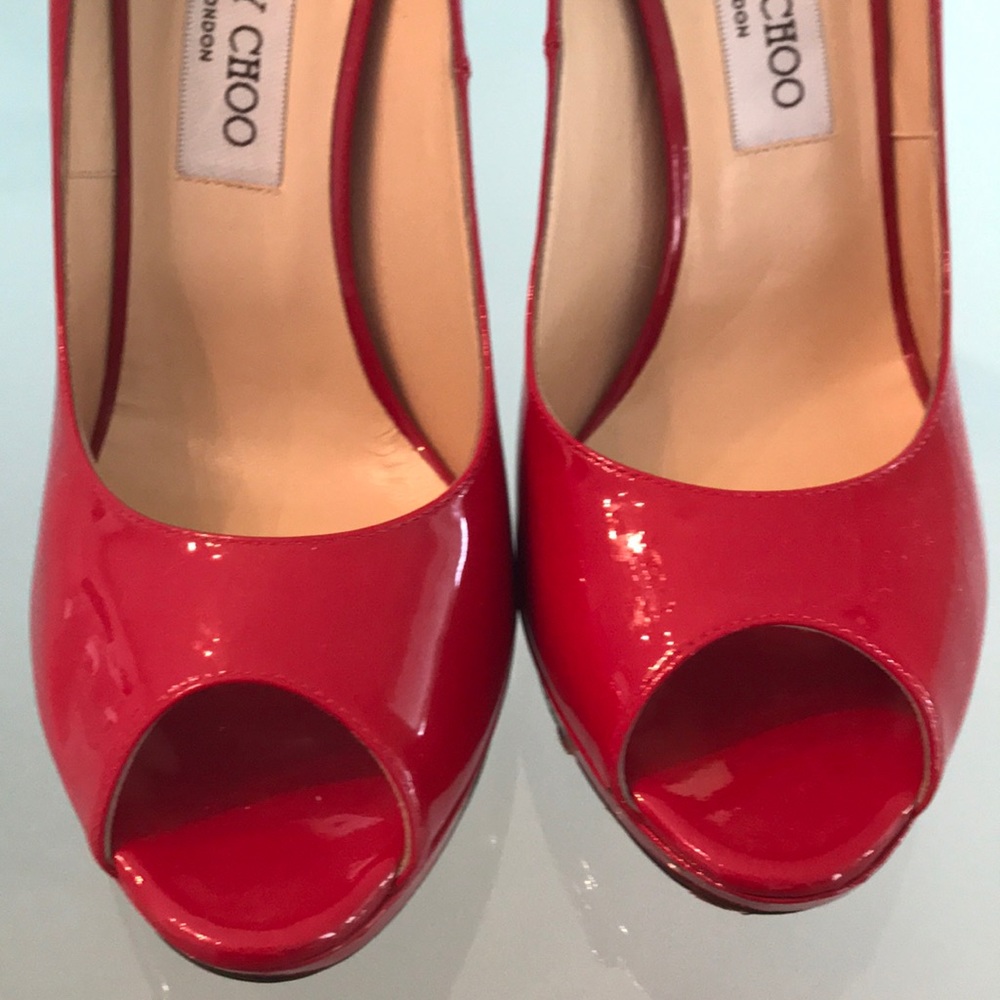 NWOT Jimmy Choo Red Patent Leather Pumps Sz 39.5 - Picture 2 of 7